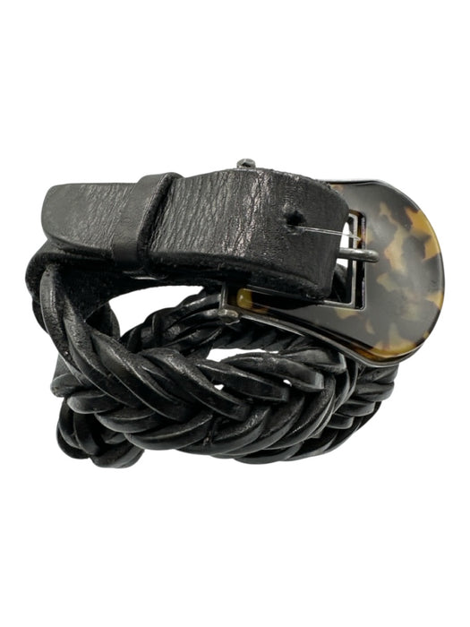 Golden Goose Black Leather Braided Tortoiseshell Buckle Woven Belts Black / 90