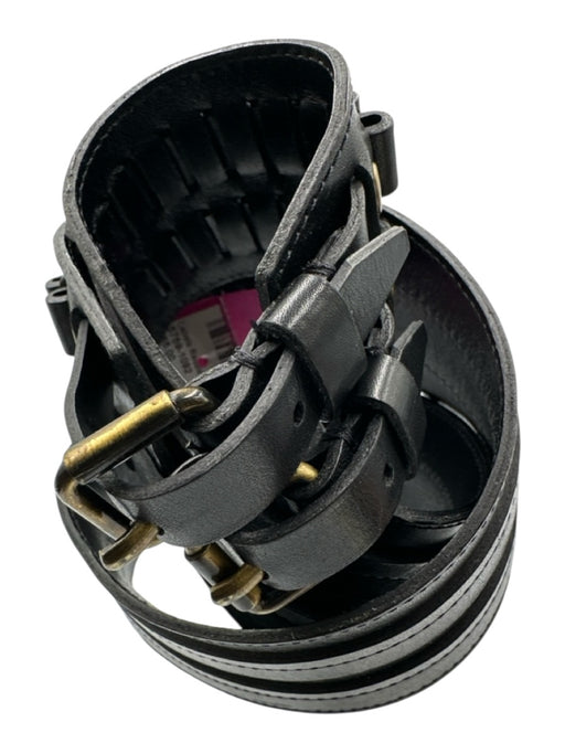 Derek Lam Black Leather Wide Gold Tone Hardware Double Buckle Loop Detail Belts Black / M/L