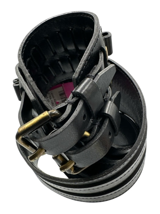 Derek Lam Black Leather Wide Gold Tone Hardware Double Buckle Loop Detail Belts Black / M/L