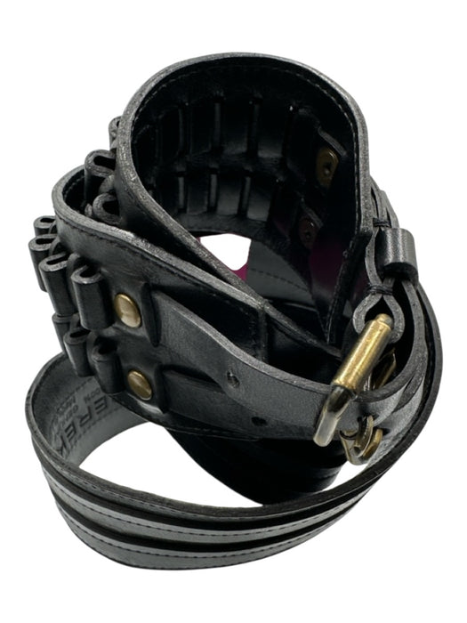 Derek Lam Black Leather Wide Gold Tone Hardware Double Buckle Loop Detail Belts Black / M/L