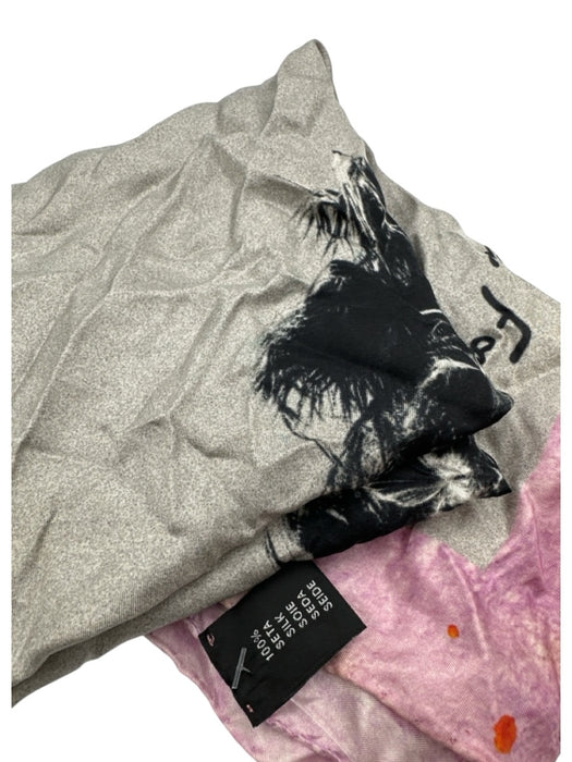Nick Fouquet Gray, Purple & Black Silk Palm Tree Print Splatter Square scarf Gray, Purple & Black
