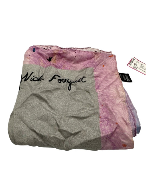 Nick Fouquet Gray, Purple & Black Silk Palm Tree Print Splatter Square scarf Gray, Purple & Black