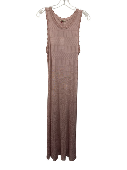 Monica Sarti Size L Pink Viscose Blend Knit Lace Trim Sleeveless Dress Pink / L