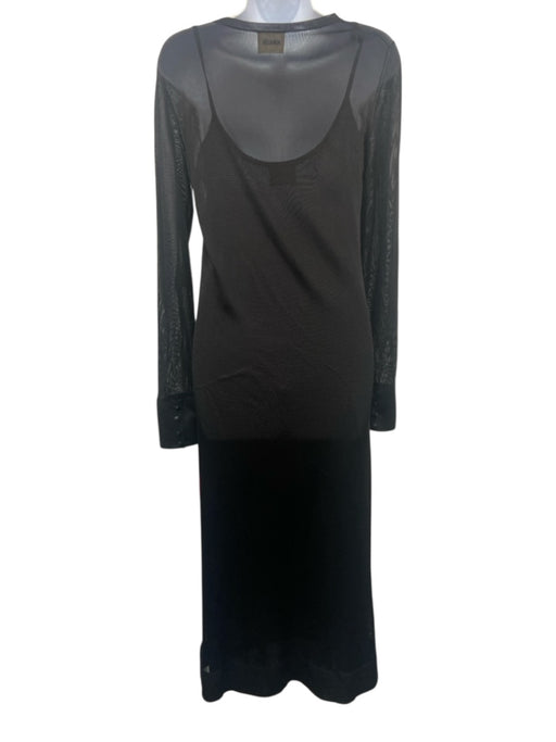 Khaite Size M Black Viscose Sheer Mesh Long Sleeve 1/2 Button Front Dress Black / M