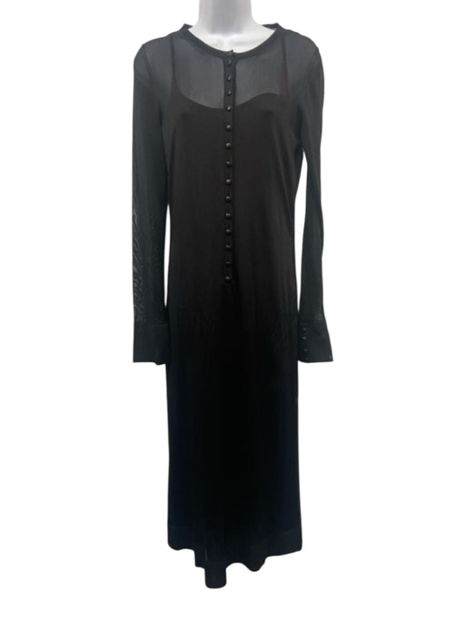 Khaite Size M Black Viscose Sheer Mesh Long Sleeve 1/2 Button Front Dress Black / M