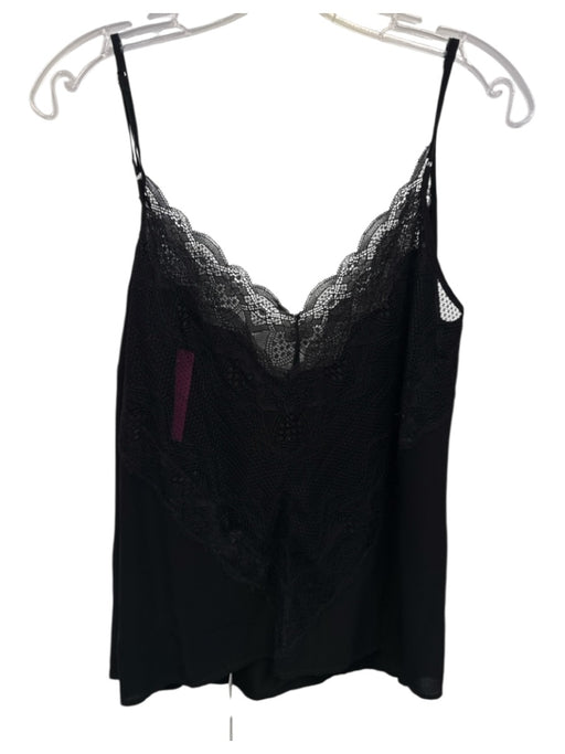Caballero Size M Black Viscose Lace Trim Spaghetti Strap Slip Tank Top Black / M