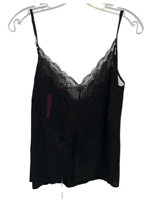 Caballero Size M Black Viscose Lace Trim Spaghetti Strap Slip Tank Top Black / M