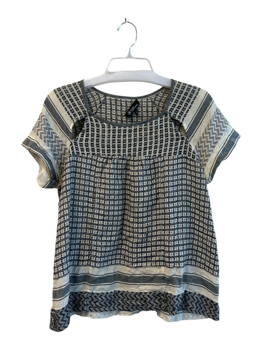 Etoile Isabel Marant Size 2 Gray & Cream Cotton Short Sleeve All Over Print Top Gray & Cream / 2