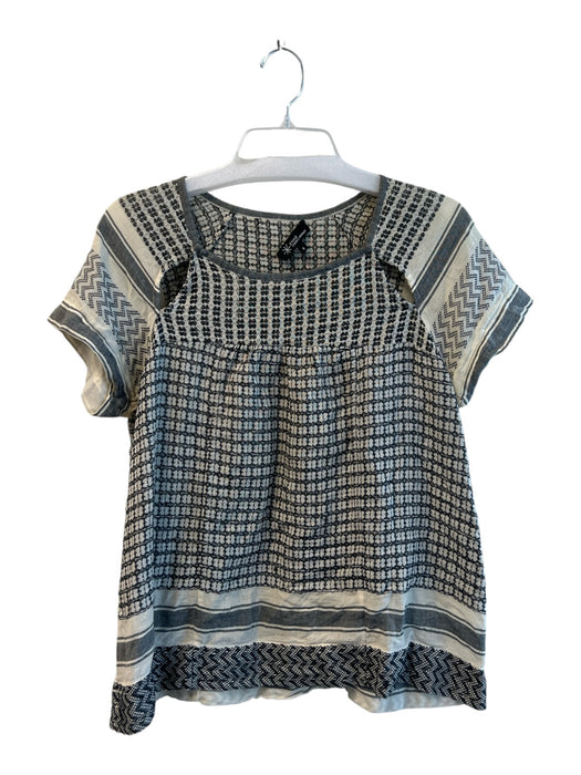Etoile Isabel Marant Size 2 Gray & Cream Cotton Short Sleeve All Over Print Top Gray & Cream / 2