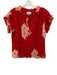 Ganni Size 40/10 Red & Light Pink Polyester Ruffle Cap Sleeve Floral Top Red & Light Pink / 40/10