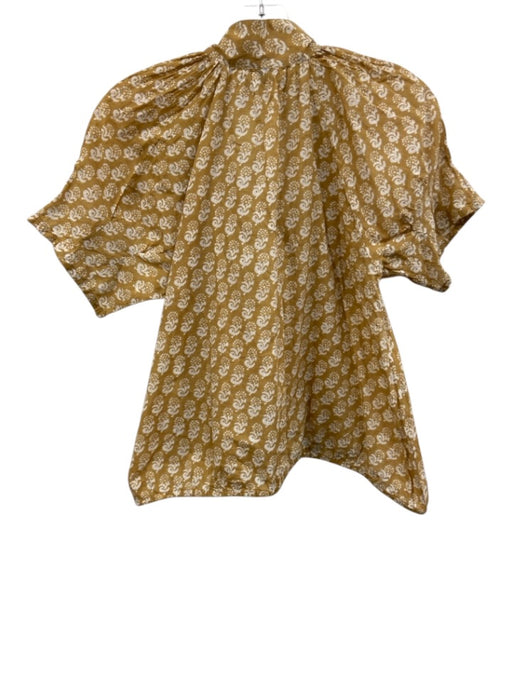 Livro Size S Tan & White Cotton V Neck Print Block Abstract short sleeve Top Tan & White / S