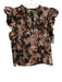 Ulla Johnson Size 10 Brown, Blue & Black Cotton Ruffle Cap Sleeve V Neck Top Brown, Blue & Black / 10