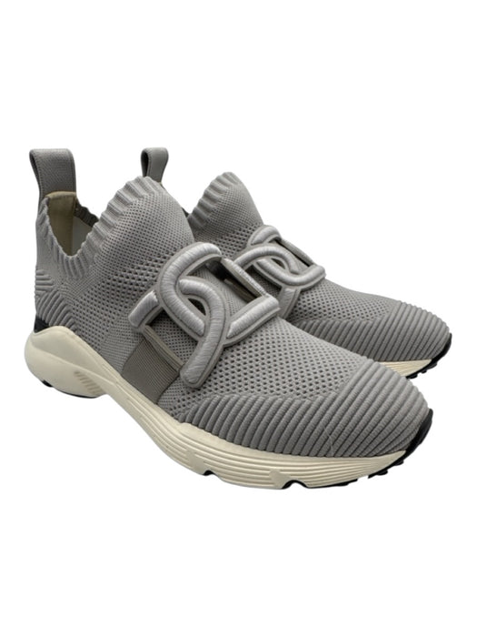 Tods Shoe Size 40 Light Gray & Gray Synthetic Knit Perforated Logo Sneakers Light Gray & Gray / 40