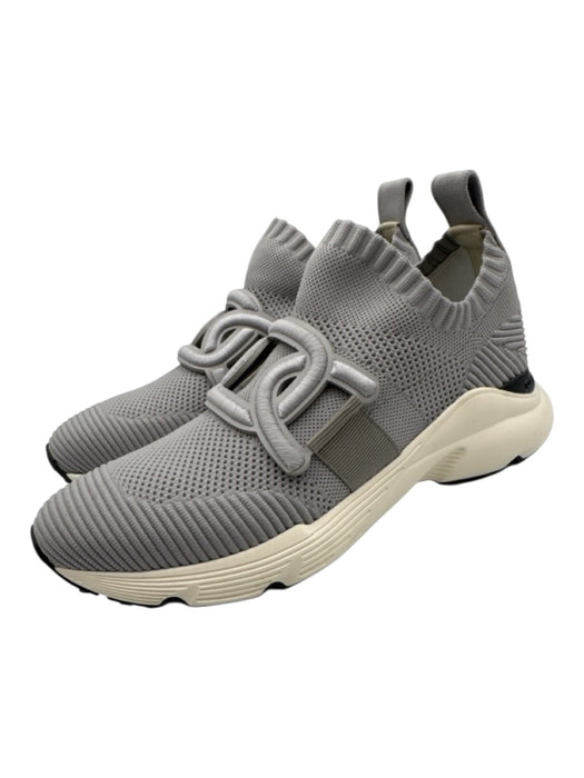 Tods Shoe Size 40 Light Gray & Gray Synthetic Knit Perforated Logo Sneakers Light Gray & Gray / 40