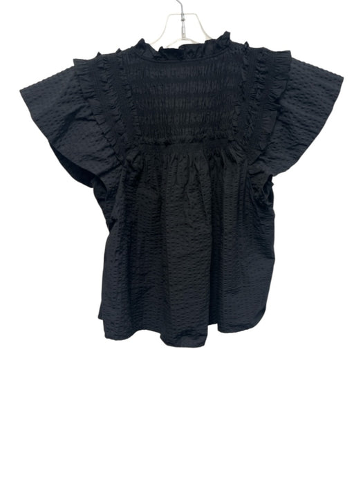 Sea New York Size Medium Black Polyester Blend Short Sleeve Seersucker Top Black / Medium