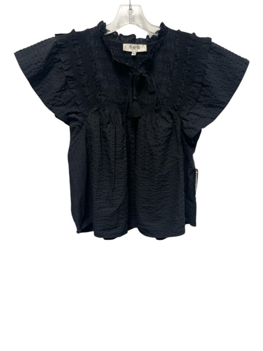 Sea New York Size Medium Black Polyester Blend Short Sleeve Seersucker Top Black / Medium