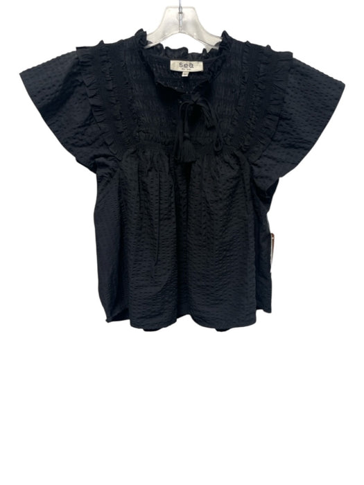 Sea New York Size Medium Black Polyester Blend Short Sleeve Seersucker Top Black / Medium