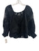 Alice + Olivia Size Medium Black Cotton Long puff sleeve Floral Eyelet Top Black / Medium