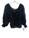 Alice + Olivia Size Medium Black Cotton Long puff sleeve Floral Eyelet Top Black / Medium
