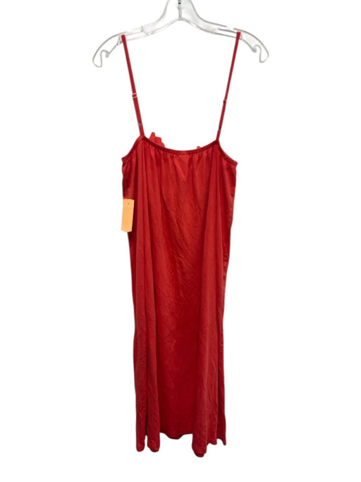 Lake Size Large Red Orange Cotton Spaghetti Strap Ruffles Elastic Waist Dress Red Orange / Large