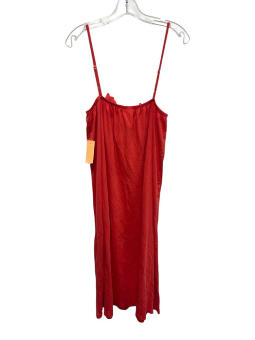 Lake Size Large Red Orange Cotton Spaghetti Strap Ruffles Elastic Waist Dress Red Orange / Large
