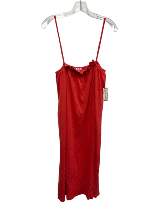 Lake Size Large Red Orange Cotton Spaghetti Strap Ruffles Elastic Waist Dress Red Orange / Large