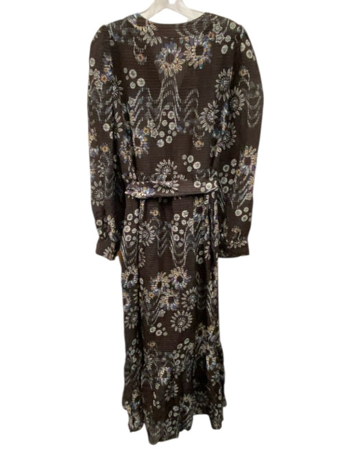 Marie Oliver Size 10 brown, blue, orange Linen Blend Long Sleeve Floral Dress brown, blue, orange / 10