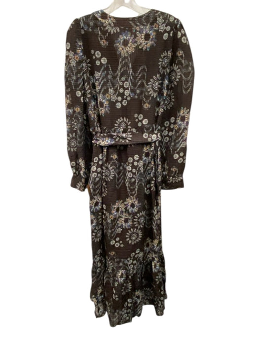 Marie Oliver Size 10 brown, blue, orange Linen Blend Long Sleeve Floral Dress brown, blue, orange / 10