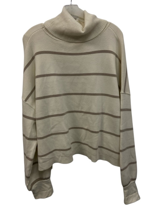 Free People Size XL Cream & Taupe Viscose Blend Long Sleeve Striped Knit Sweater Cream & Taupe / XL
