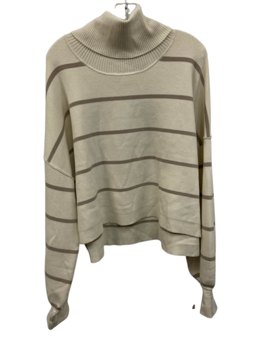 Free People Size XL Cream & Taupe Viscose Blend Long Sleeve Striped Knit Sweater Cream & Taupe / XL