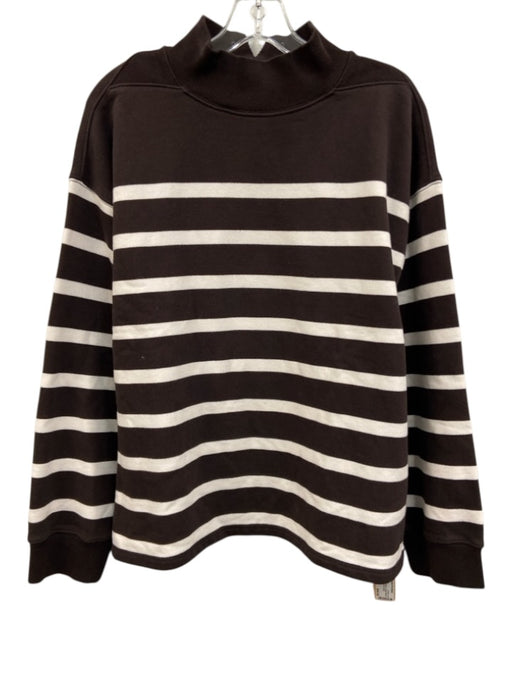Madewell Size Large Dark Brown & White Cotton Blend Long Sleeve Striped Sweater Dark Brown & White / Large