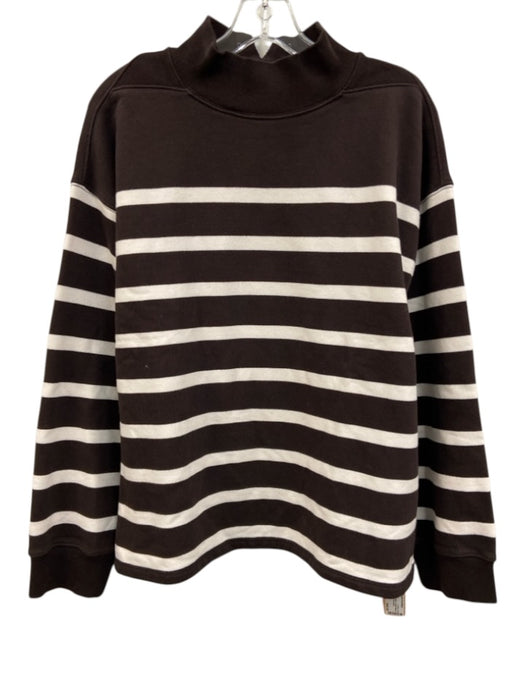 Madewell Size Large Dark Brown & White Cotton Blend Long Sleeve Striped Sweater Dark Brown & White / Large