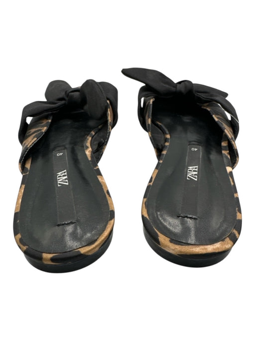 Zara Shoe Size 40 Black & Brown Synthetic Pointed Toe Animal Print Slides Flats Black & Brown / 40