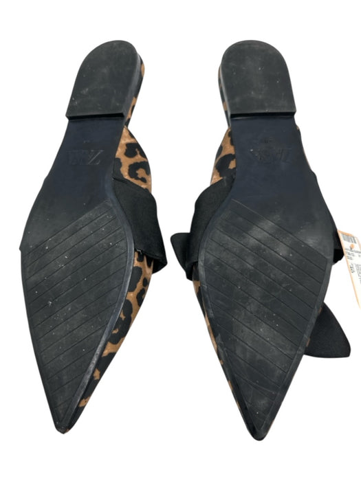 Zara Shoe Size 40 Black & Brown Synthetic Pointed Toe Animal Print Slides Flats Black & Brown / 40