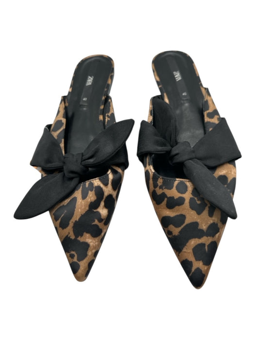 Zara Shoe Size 40 Black & Brown Synthetic Pointed Toe Animal Print Slides Flats Black & Brown / 40