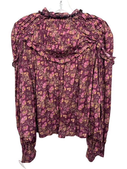 Sea New York Size M Burgundy Print Viscose Floral Button Down Long Sleeve Top Burgundy Print / M