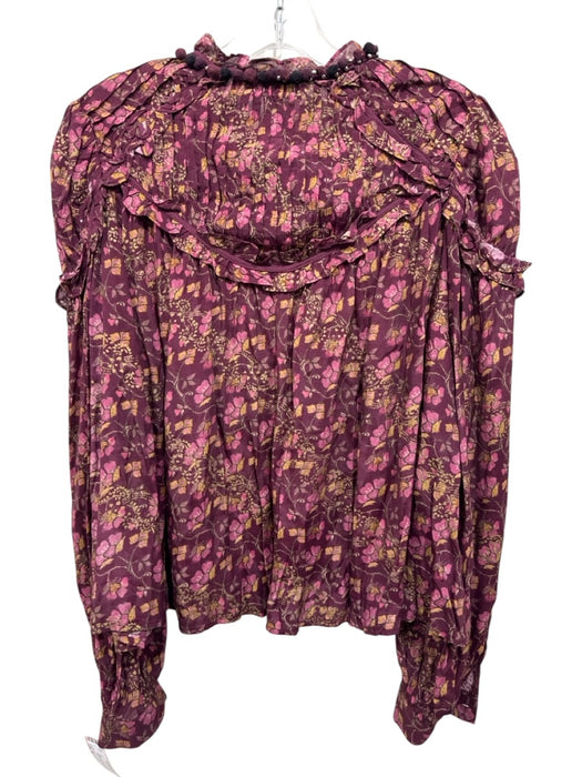 Sea New York Size M Burgundy Print Viscose Floral Button Down Long Sleeve Top Burgundy Print / M