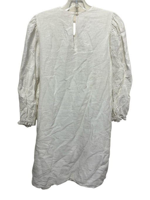 Ann Mashburn Size M Ivory White Linen Eyelet Long Balloon Sleeve Pockets Dress Ivory White / M