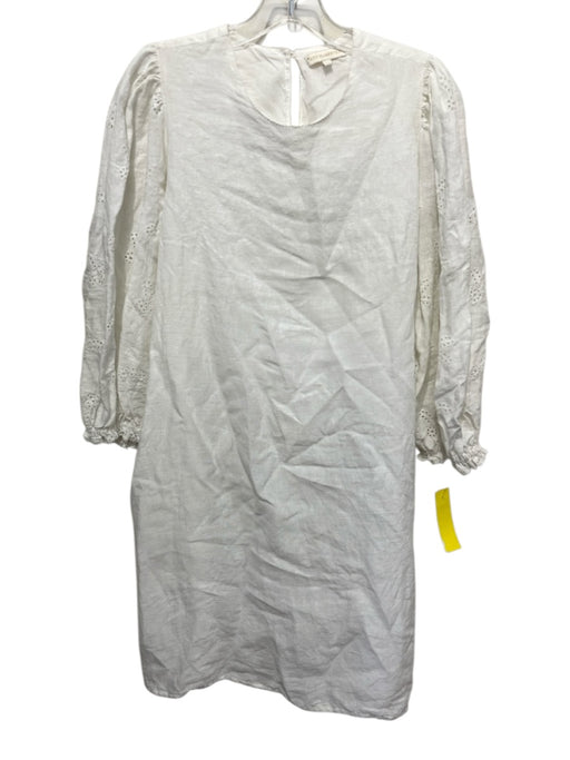Ann Mashburn Size M Ivory White Linen Eyelet Long Balloon Sleeve Pockets Dress Ivory White / M