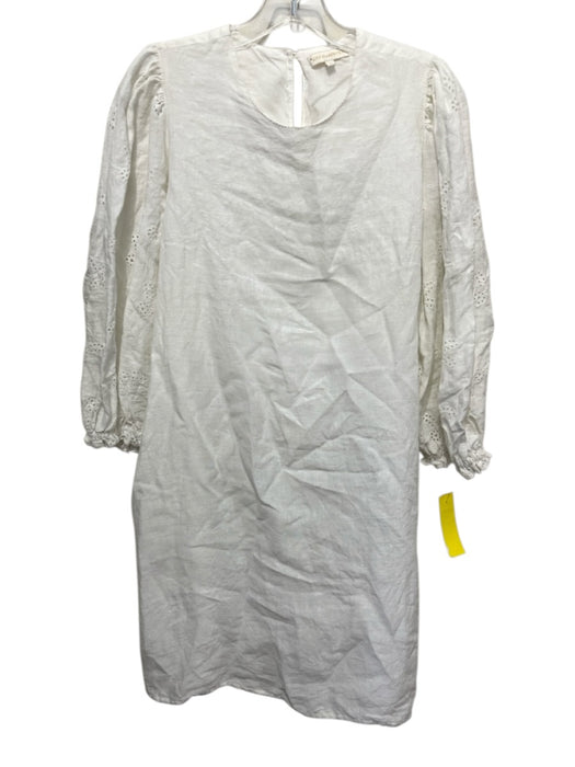 Ann Mashburn Size M Ivory White Linen Eyelet Long Balloon Sleeve Pockets Dress Ivory White / M