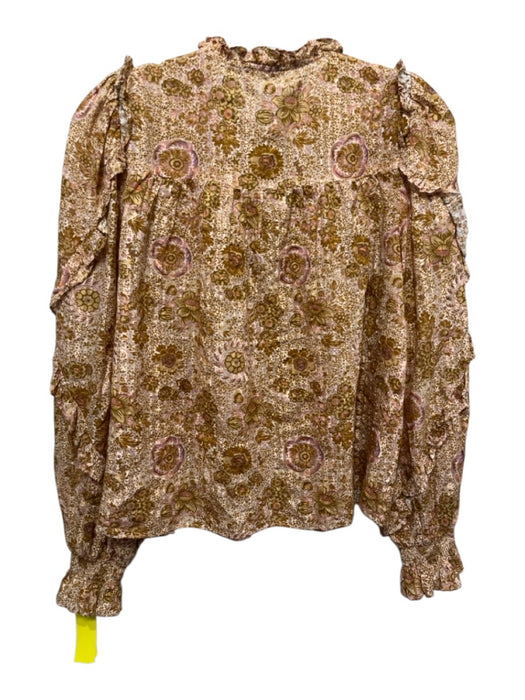 Ulla Johnson Size 4 Brown, Orange, Purple Cotton & Viscose Floral Tie V Neck Top Brown, Orange, Purple / 4