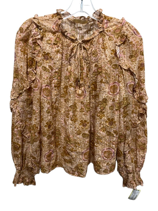 Ulla Johnson Size 4 Brown, Orange, Purple Cotton & Viscose Floral Tie V Neck Top Brown, Orange, Purple / 4