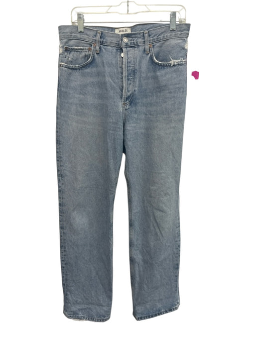 Agolde Size 27 Light Wash Cotton Denim High Rise Distressed Straight Leg Jeans Light Wash / 27