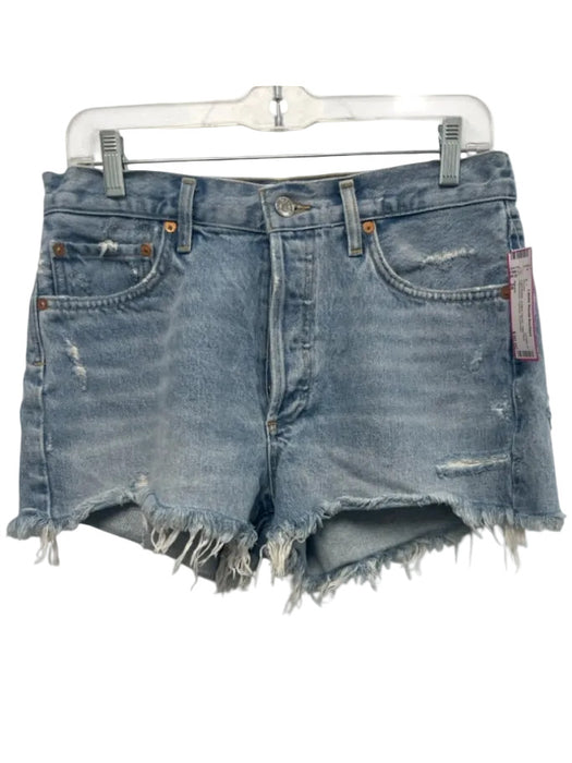 Agolde Size 28 Light Wash Cotton Denim High Rise Distressed Pockets Shorts Light Wash / 28