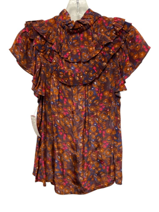 Sea New York Size Medium Burgundy, Pink, Blue Viscose Ruffle Cap Sleeve Top Burgundy, Pink, Blue / Medium
