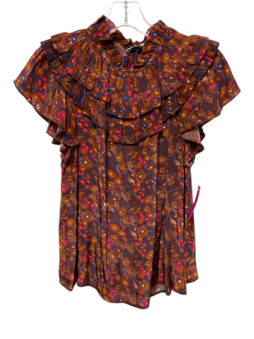 Sea New York Size Medium Burgundy, Pink, Blue Viscose Ruffle Cap Sleeve Top Burgundy, Pink, Blue / Medium