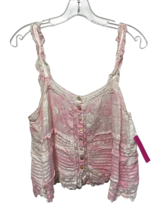 Love Shack Fancy Size Large Pink & White Cotton Sleeveless Tie Dye Top Pink & White / Large