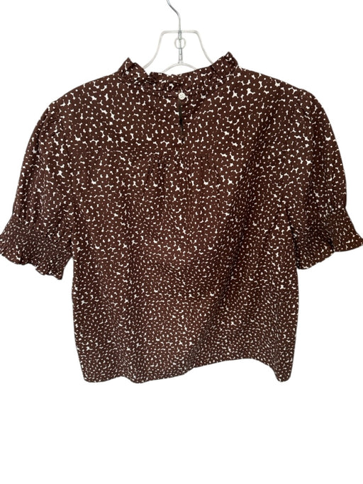 J. Crew Size L Brown & White Cotton Short Balloon Sleeve Flowers Top Brown & White / L