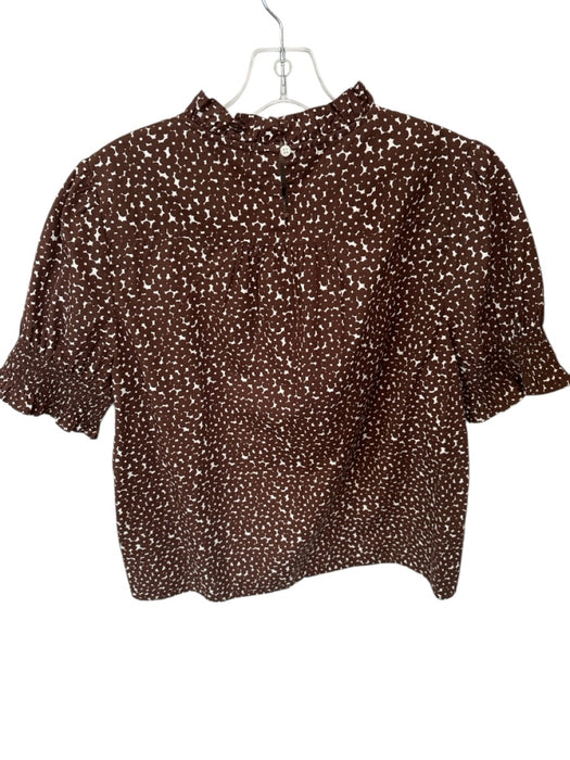 J. Crew Size L Brown & White Cotton Short Balloon Sleeve Flowers Top Brown & White / L