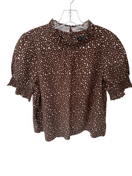 J. Crew Size L Brown & White Cotton Short Balloon Sleeve Flowers Top Brown & White / L
